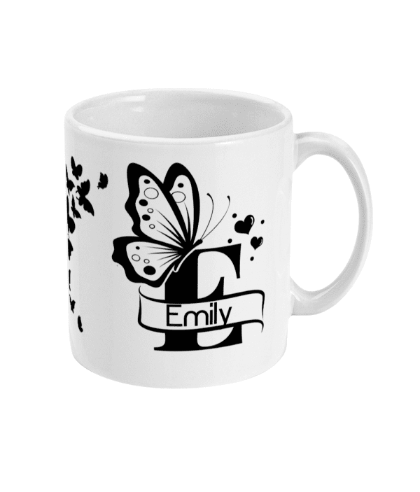 Personalised Letter E Monogram Butterfly Mug - Image 3