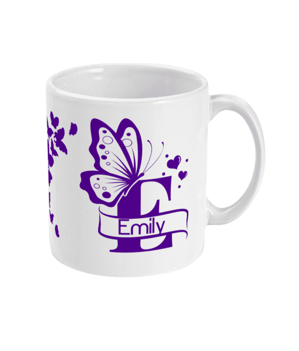 Personalised Letter E Monogram Butterfly Mug - Image 7