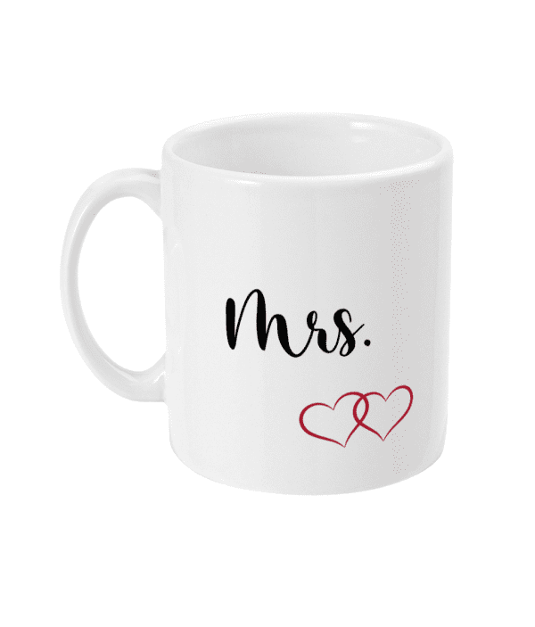 Mrs Mug with Interlocked Hearts - Wedding Gift for Bride