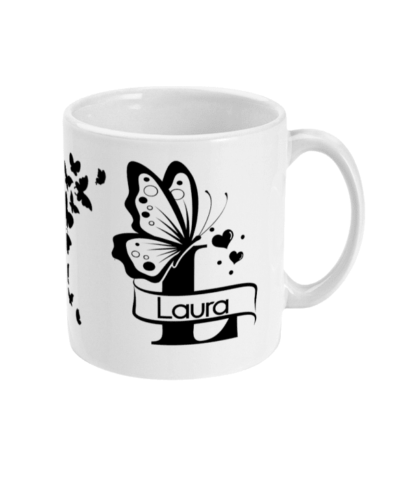 Personalised Letter L Monogram Butterfly Mug - Image 3