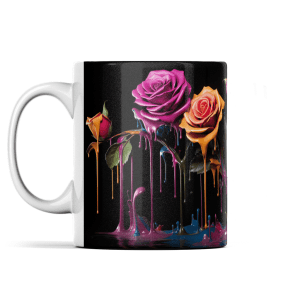 Coloured Roses in Dripping Paint Mug