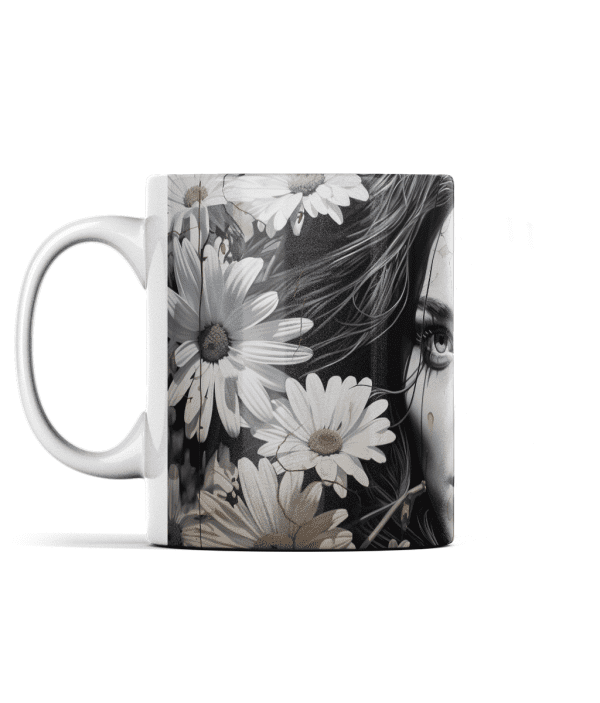 Graffiti Daisies on Wall with Woman's Face Mug
