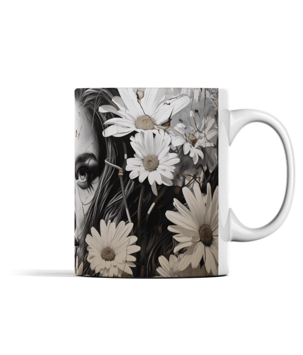 Graffiti Daisies on Wall with Woman's Face Mug