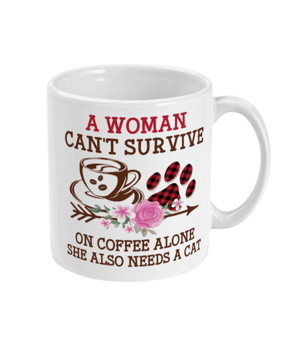 Woman can't survive without coffee and cats mug
