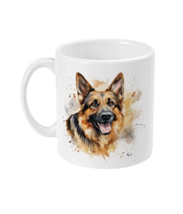 Colorful watercolor German Shepherd dog face graphic ceramic coffee mug
