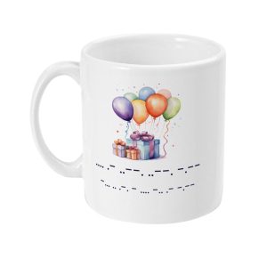 Colorful balloon and gift print on white ceramic mug