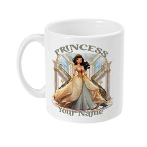 Princess Mug with Gold and Sage Dress, Personalised with Your Name