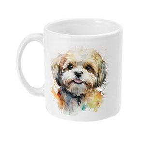 Colourful watercolor art shih tzu dog ceramic mug