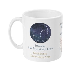 Scorpio Zodiac Sign Astrology Mug with constellation graphic and themed text